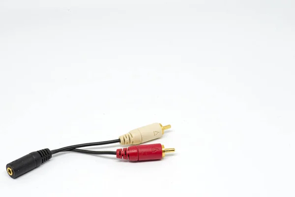 Red and white rca cable and jack plug — ストック写真