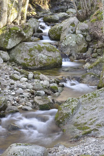 Tło krystalicznie czystej wody płynącej między kamieniami — Zdjęcie stockowe