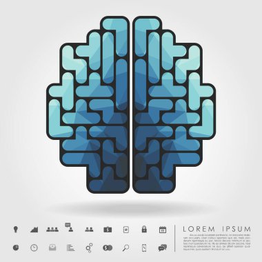 İş simgesi vektörlü tetris bloklarından çokgen beyin