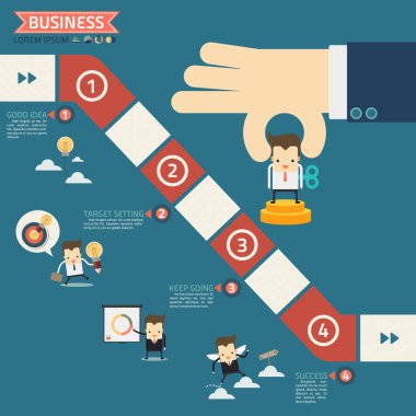 Başarı için oyuncak bebek adımları at iş oyunu konsepti vektörü