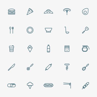 5x5 yiyecek ve mutfak hattı ikonları vektörü