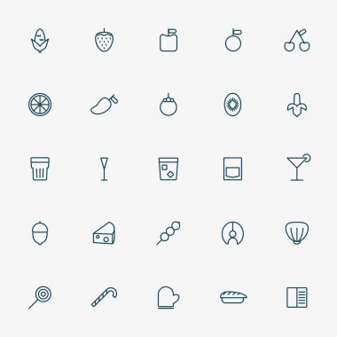 25 yiyecek ve içecek çizgisi ikonu vektörü