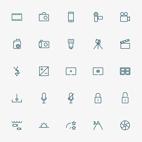 Câmera Vídeo Linha Ícones Vetor — Vetor de Stock