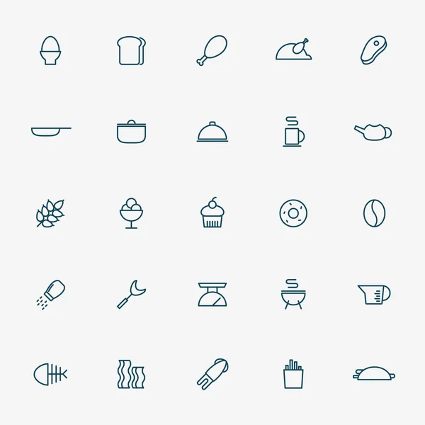 Food Kitchen Line Icons Vector — Stock Vector