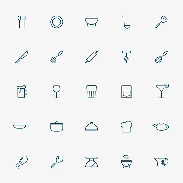 Kitchen Accessories Minimal Line Icons Vector — Stock Vector