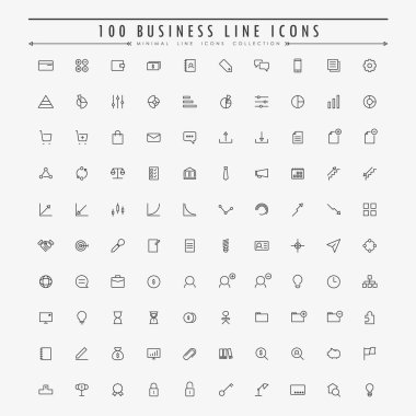 100 iş ve web asgari çizgi koleksiyon vektörü