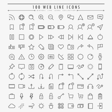 100 web asgari çizgi ikonu vektörü