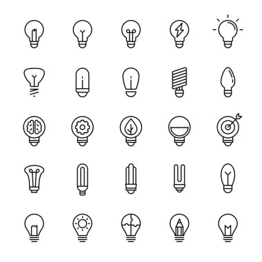 Ampul ve fikir 25 çizgi simgesi vektörü