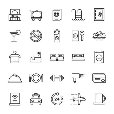 Otel servisi ve tesis 25 satır simgeleri vektörü