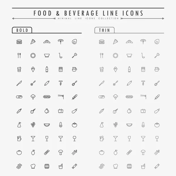 太字と細い線の概念ベクトル上の食品や飲料ラインのアイコン — ストックベクタ