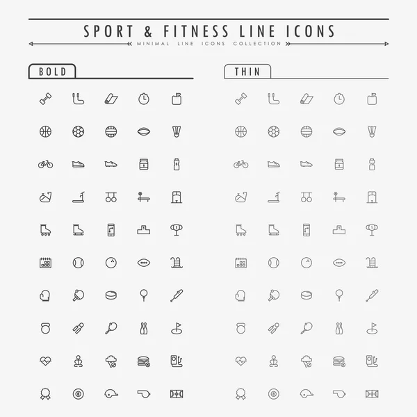 Иконки Спортивных Фитнес Линий Жирном Тонком Векторе — стоковый вектор