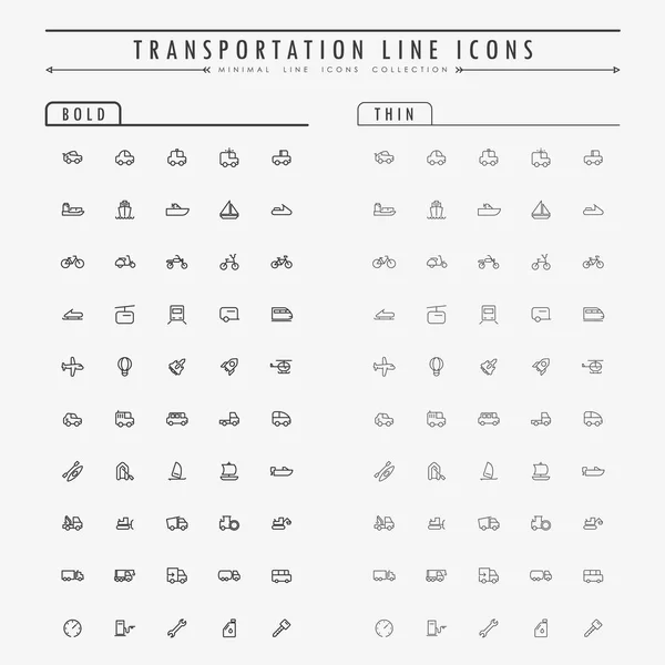 Iconos Línea Transporte Negrita Delgada Línea Concepto Vector — Vector de stock