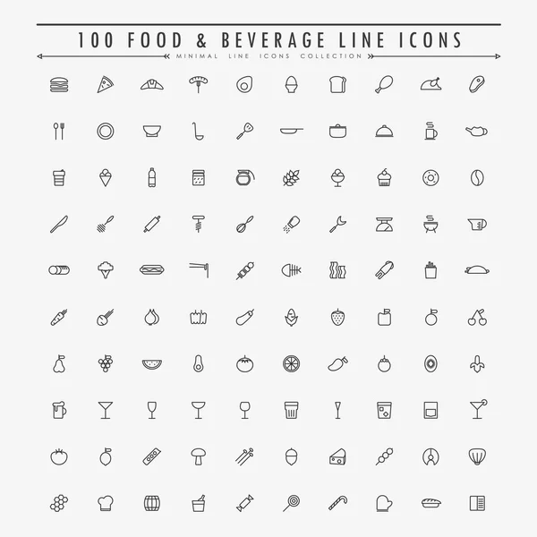 100 Iconos Línea Alimentos Bebidas Vector Colección — Vector de stock