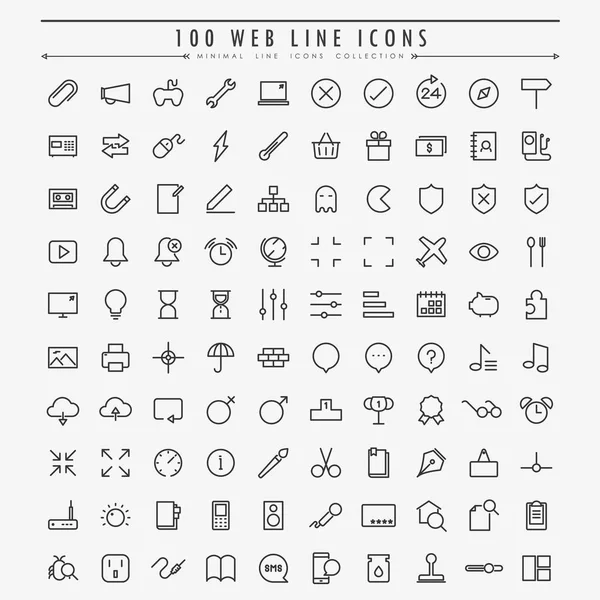 100 Web Mínima Línea Iconos Vector — Vector de stock