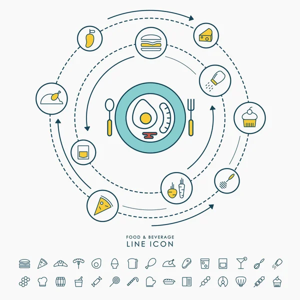 Línea Alimentos Bebidas Iconos Vector Infográfico — Vector de stock