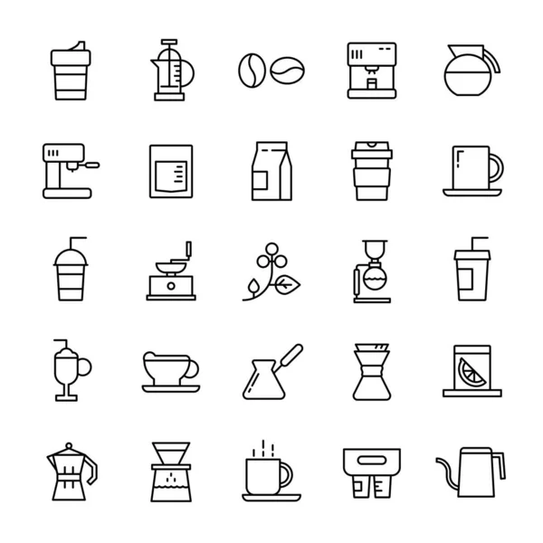 Koffie Winkel Koffie Druppel Lijn Pictogrammen Vector — Stockvector