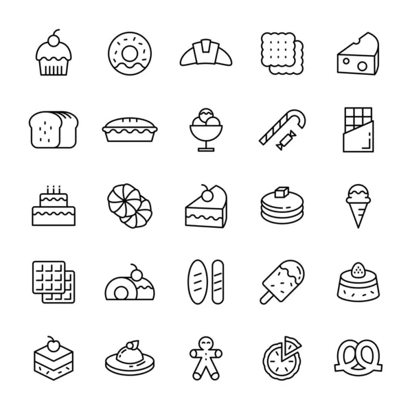 Bakery Pastry Bread Line Icons Vector — Stock Vector