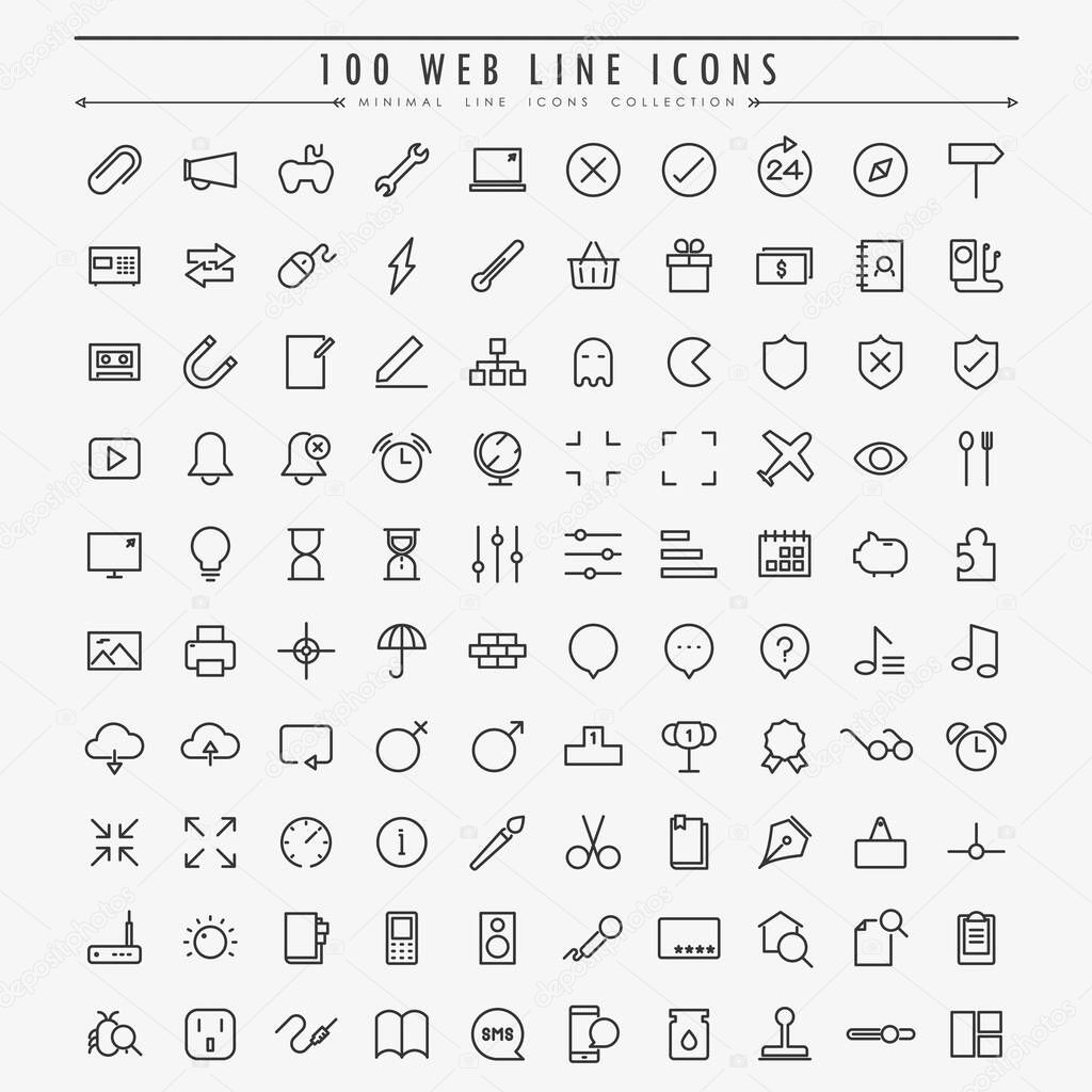 100 web minimal line icons vector