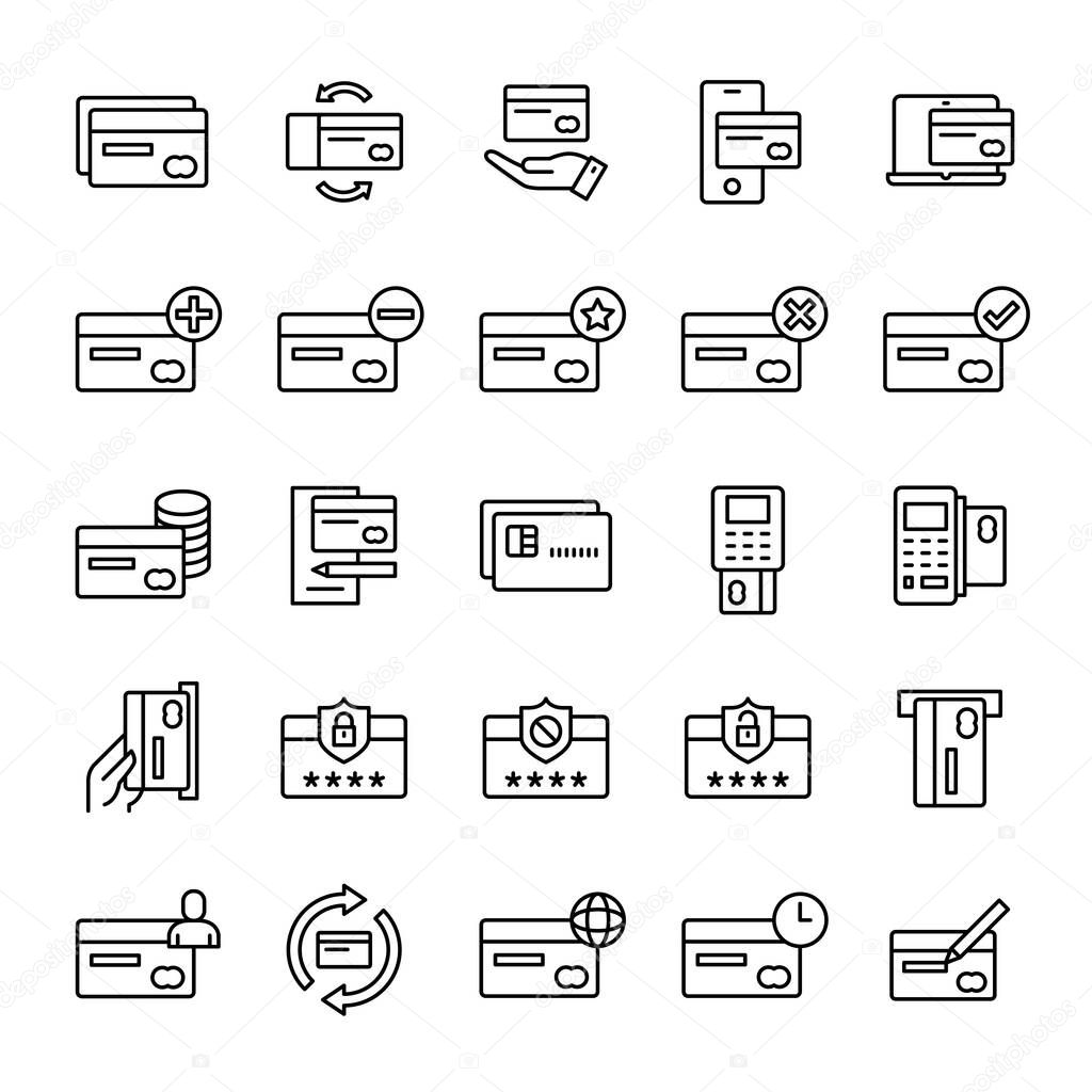 Credit Card and payment 25 line icons vector
