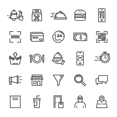 Gıda dağıtım servisi 25 satır simgesi vektörü