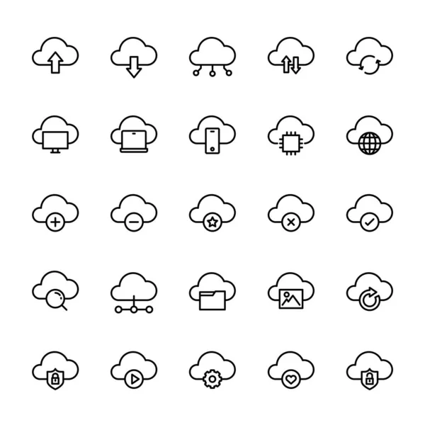 Computer cloud storage data 25 line icons vector