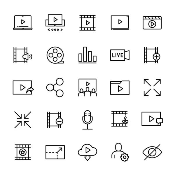 Vidéo Live Streaming Icônes Ligne Vecteur — Image vectorielle