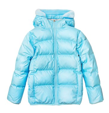 Mavi dış giyim üzerine beyaz izole kış ceket.