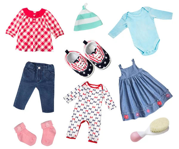 Baby kleding geïsoleerd collage. — Stockfoto