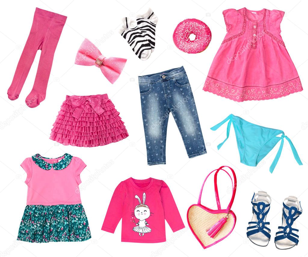 Baby child girl fashion clothes collage isolated. Stock Photo by ©NYS 129925020 Baby child girl fashion clothes collage isolated. Stock Photo by ©NYS 129925020