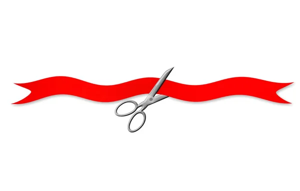 Scissors and red ribbon illustration.Isolated. — Stock Photo, Image