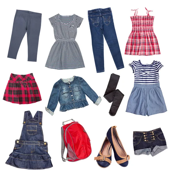 Childs jean katoen kleding collage geïsoleerd. — Stockfoto