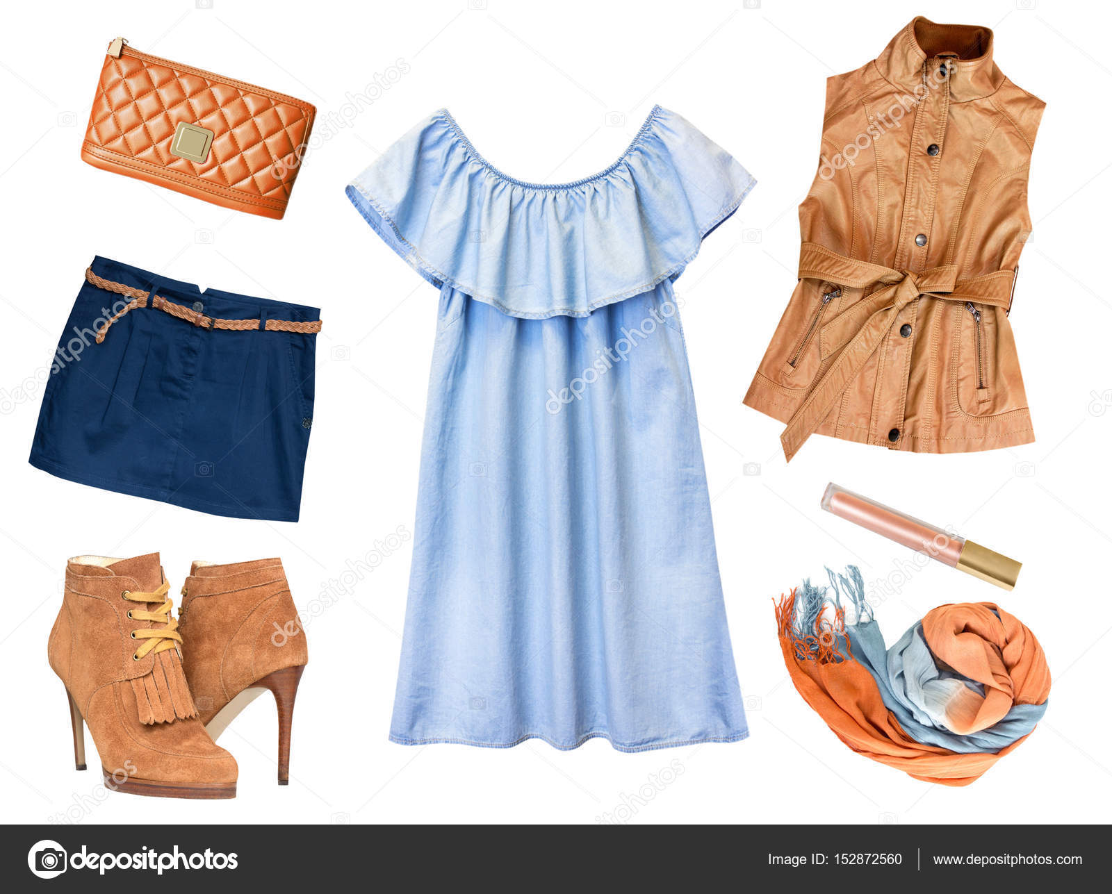 Vrouwelijke kleding mode collage set geisoleerd. stockillustratie door NYS 152872560