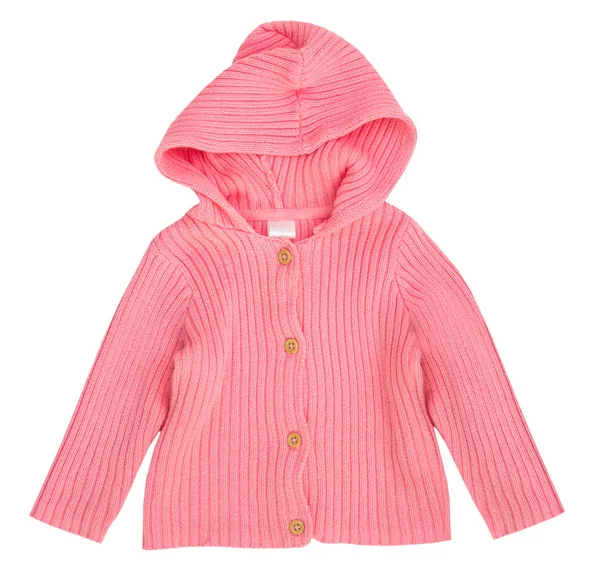 Baby knitted long sleeve hooded top isolated — Stock Photo, Image