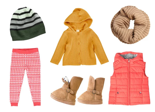 Barnets flicka mode hösten stickade kläder collage. — Stockfoto