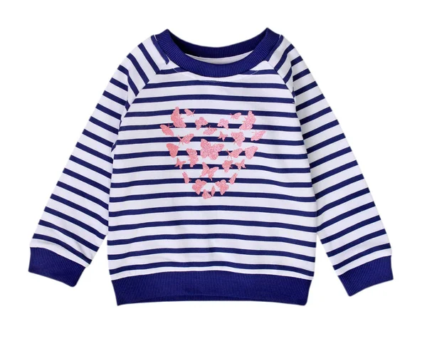 Blue navy striped toddler girl's sweatshirt isolated. — Stock Photo, Image