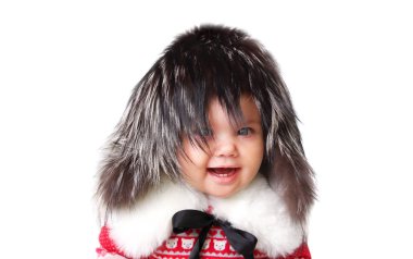 İzole bebek moda kürk şapka.