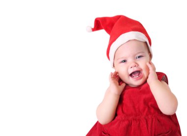 Bebek beyaz izole Noel Baba şapkası.
