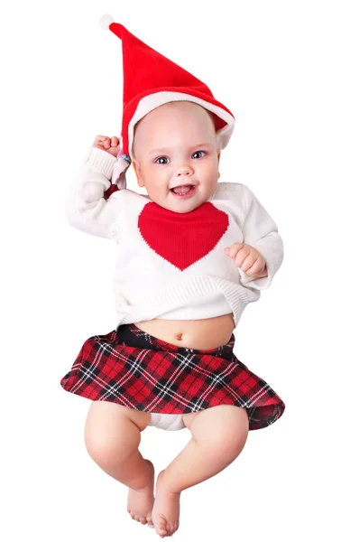 Dziecko w Boże Narodzenie kostium santa kapelusz na białym tle. — Zdjęcie stockowe
