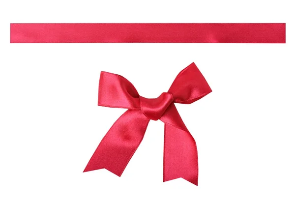 Red satin bow and ribbon isolated. — Stock Photo, Image