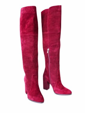 İzole kırmızı süet trendy jack çizmeler. Kadın Ayakkabı çifti.