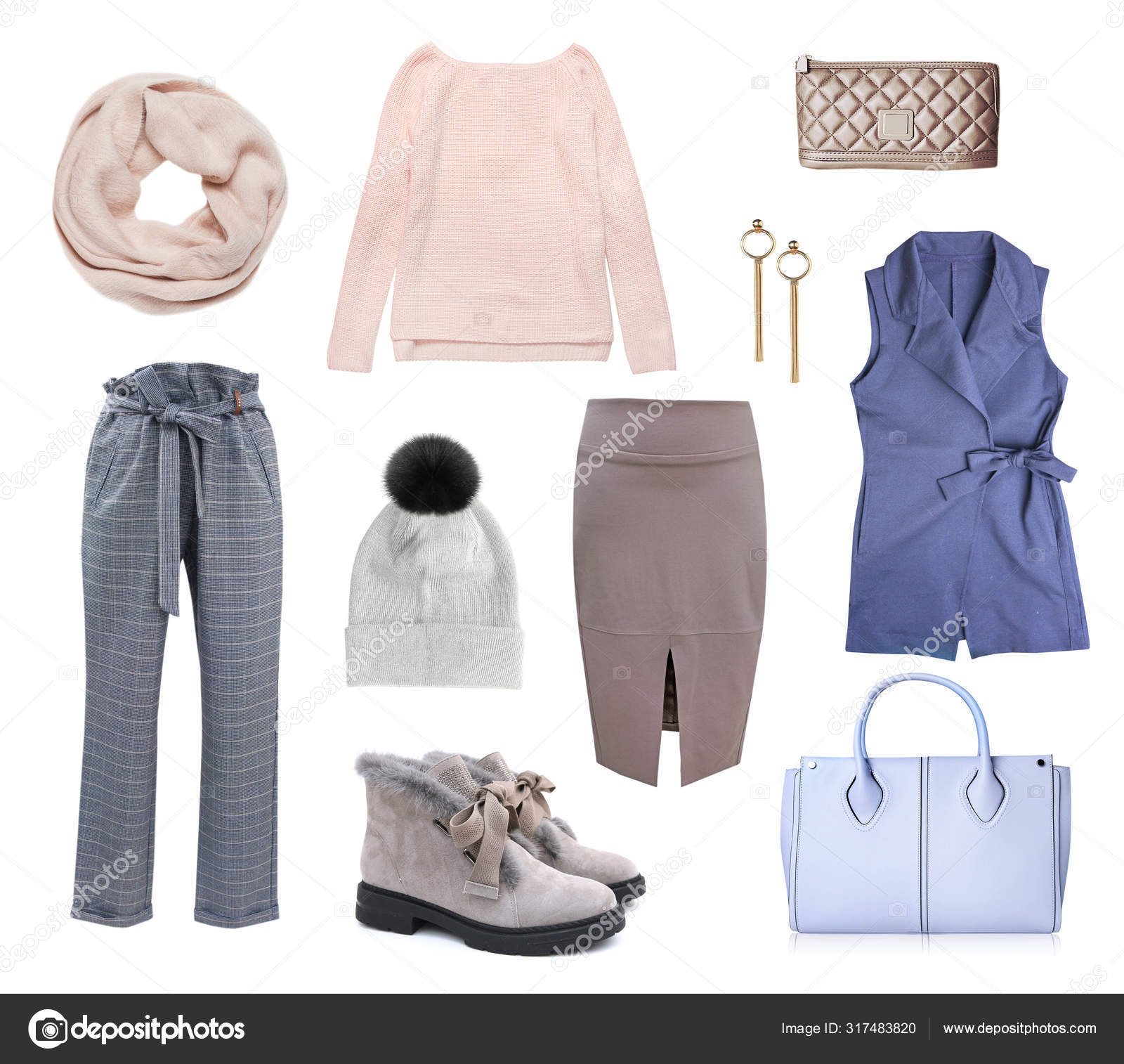 Conjunto de ropa de moda para mujer aislado en blanco — Foto de