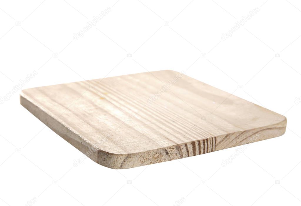 Wooden empty square platter,cooking dish isolated on white.