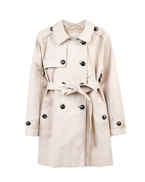 女の子のファッションベージュの綿のコートは 白い背景に隔離され 流行の古典的な外側 エレガントな服 — ストック写真