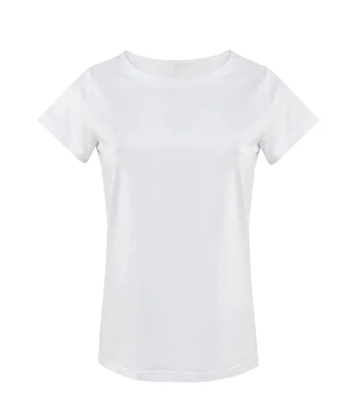 白に隔離された女性の白いTシャツ カジュアル女性のきれいなシャツ空のコピースペース 空白のデザイン — ストック写真