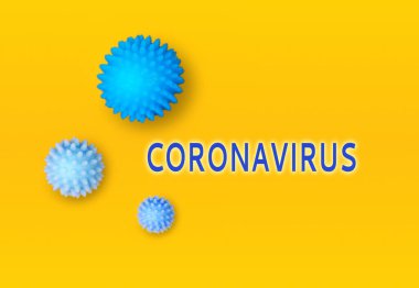 Coronavirus şablonu, sarı arkaplanlı MERS-Cov 'un soyut virüs modeli. Pandemia duvar kağıdı, salgın konsepti.