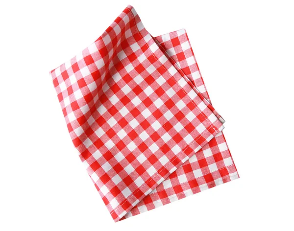 Rot Kariertes Gefaltetes Tuch Isoliert Auf Weißem Picknicktuch Von Oben — Stockfoto