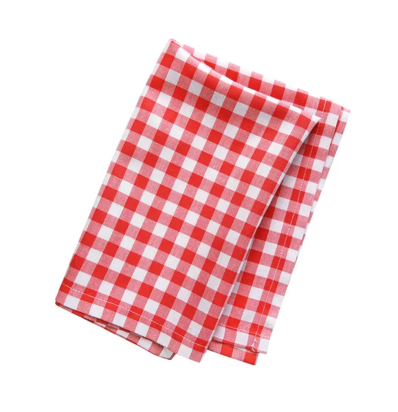 Red Checkered Kitchen Table Towel Isolated White Folded Picnic Cloth — Stock Photo, Image