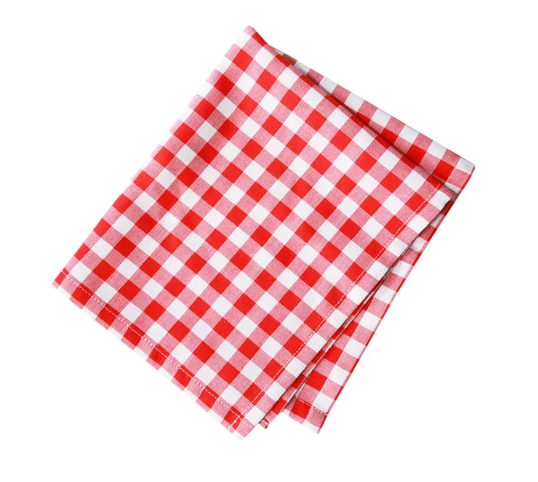 Red Checkered Folded Cloth Isolated Picnic Kitchen Towel White Background — Stock Photo, Image