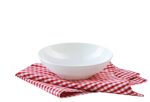 White Bowl Red Checkered Cloth Folded Towel Isolated Food Advertisement — Stock Photo, Image