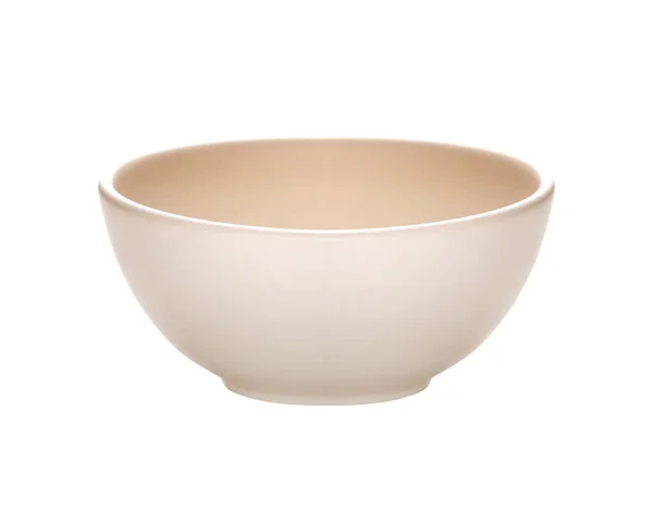 米色陶瓷碗 白色背景 工作室 空的圆圆的厨房用具 — 图库照片